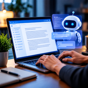 AI writing assistant on a laptop for content creation